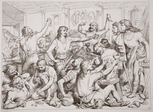 Hereward sees Martin Lightfoot depart with the letter, illustration from Hereward the Great by Charles Kingsley, pub. 1870, engraved by C.G. Lewis by Henry Courtney Selous